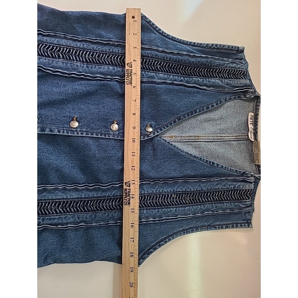 Poetic License Women's Vintage Denim Vest Size L Embellished Button Southwestern - Picture 12 of 15